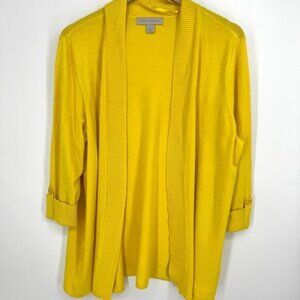 Laura Ashley Yellow Cardigan Sweater Size L ¾ Sleeve